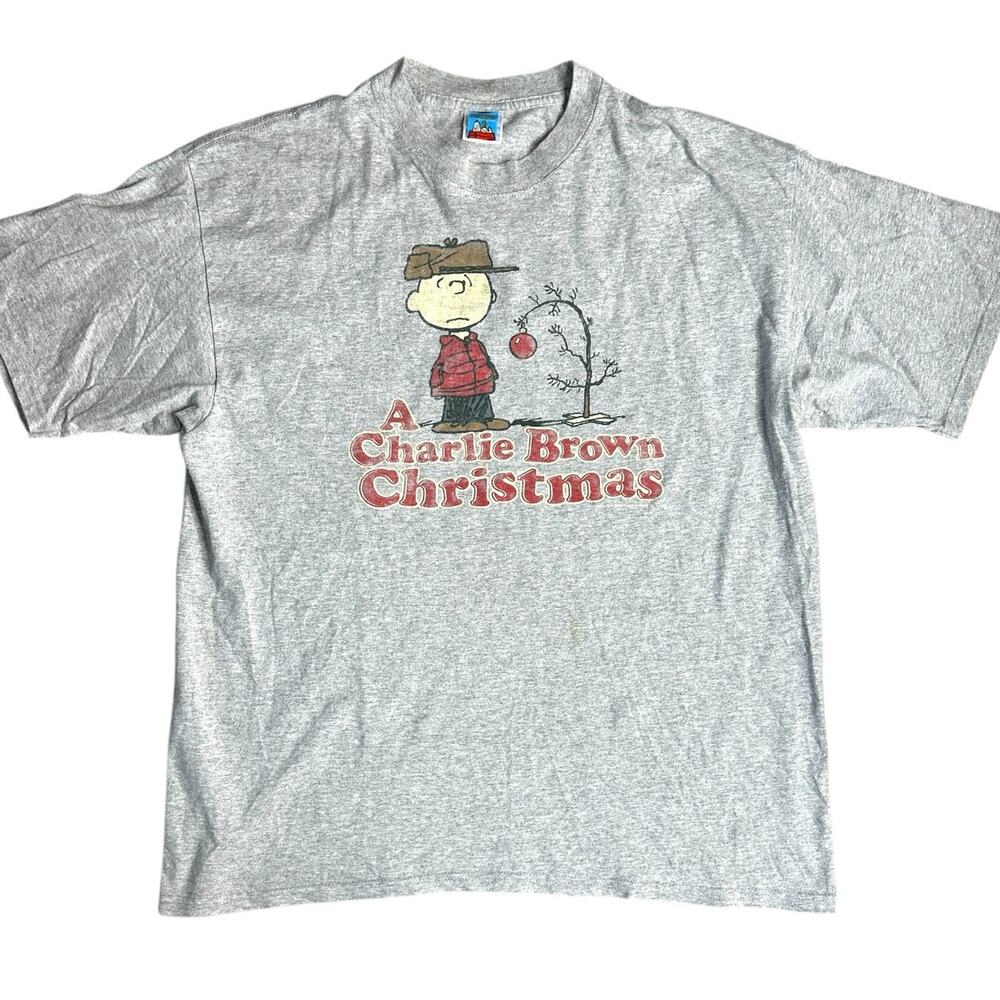 Vintage 90s Charlie Brown Christmas Gray Streetwear T-Shirt XL - Picture 1 of 5
